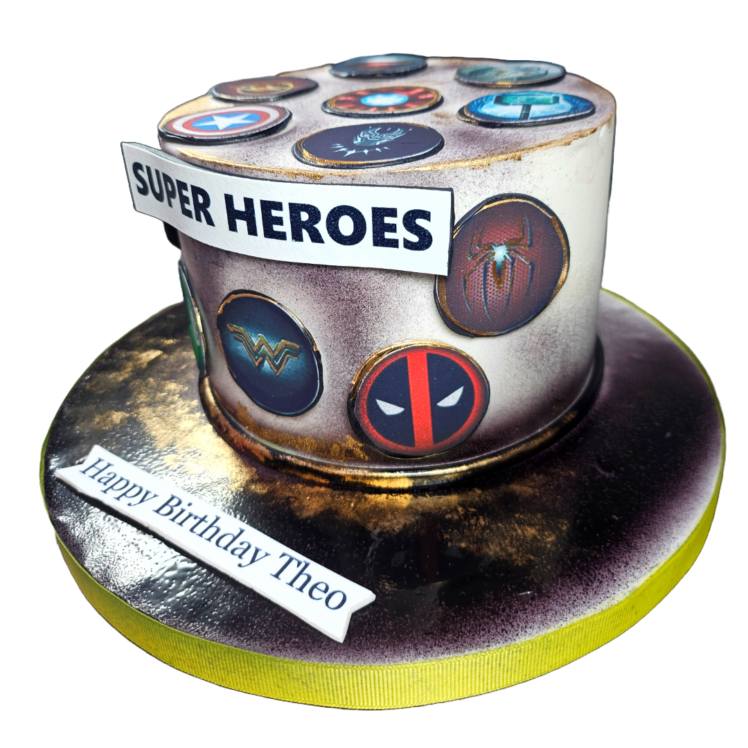 Super Heroes Sticker Cake | Kool Cakes