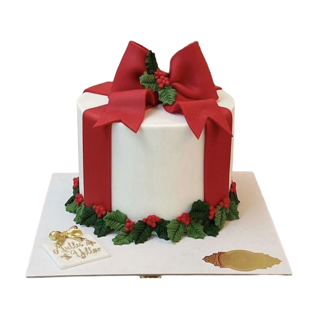 White & Red Bow Gift Cake | Kool Cakes