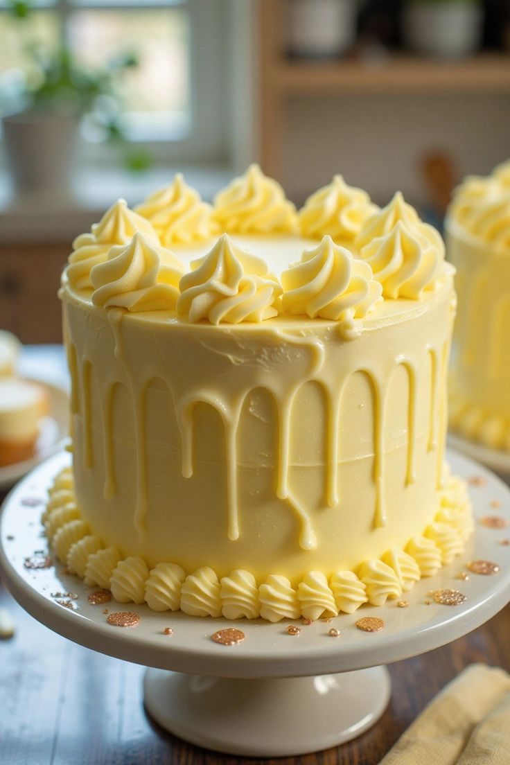 Butter Yellow Ruffle Drip Cake | Buttercream Cake
