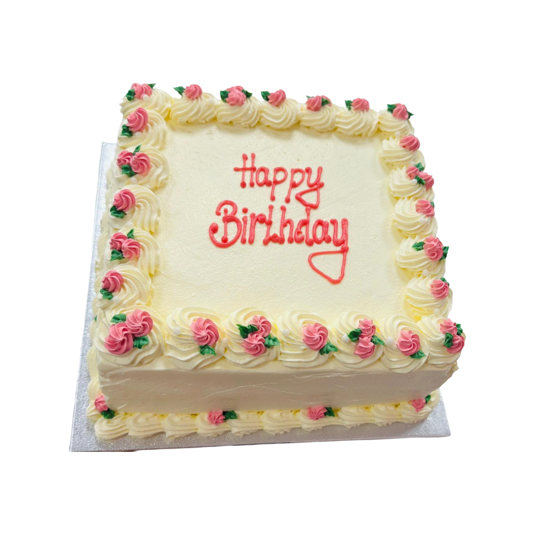 Classic Pink Rose Cake | Fresh Cream Cake