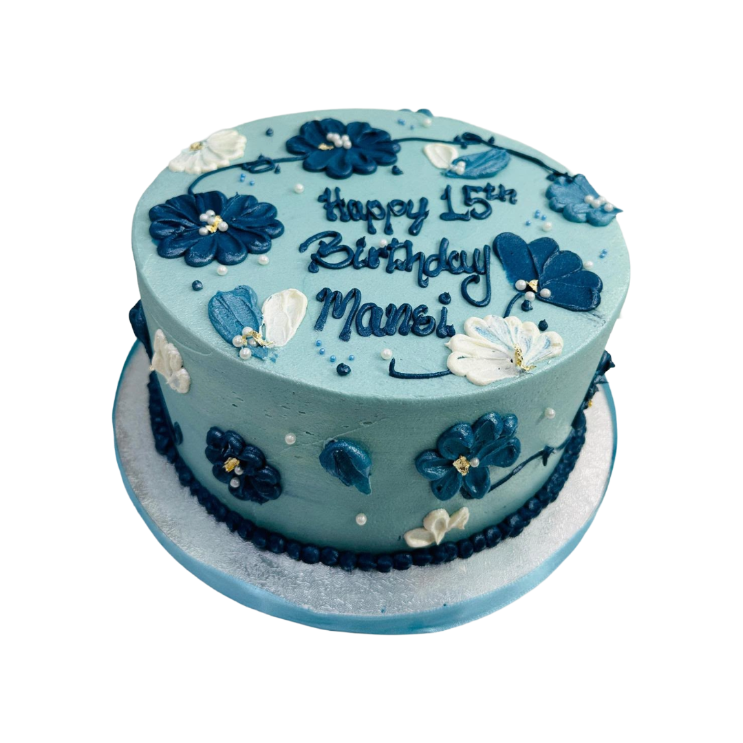 Blue Floral Cake | Buttercream Cake